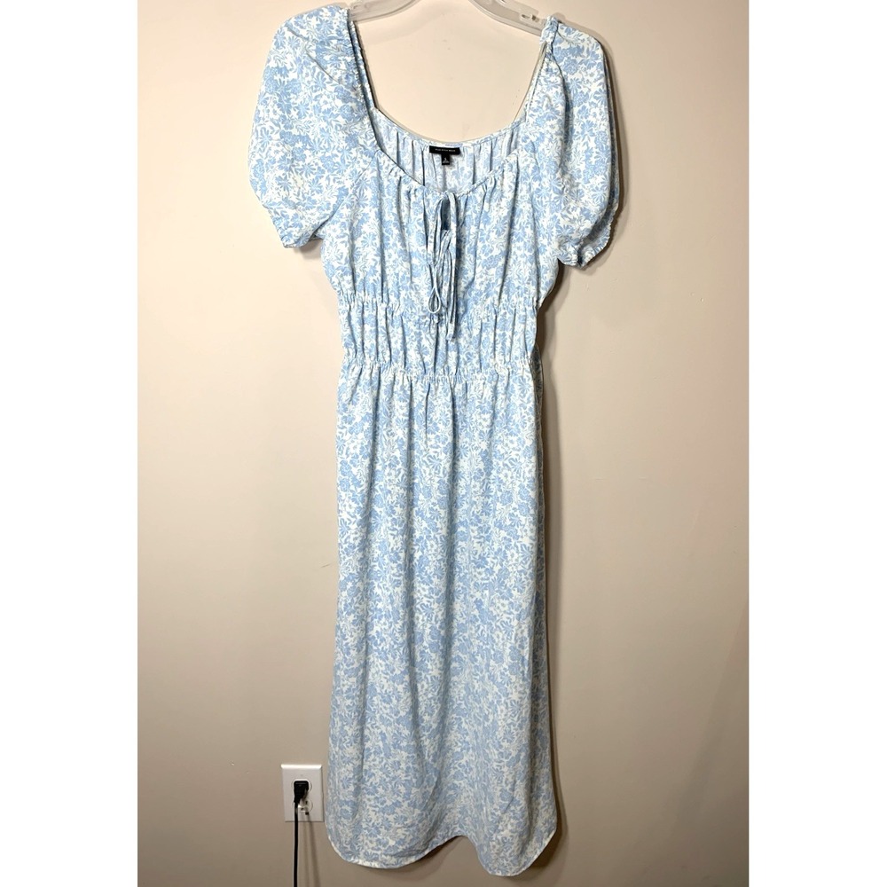 Who What‎ Wear Dress Small Pastel Blue Floral Cottagecore Milkmaid Puff Sleeve